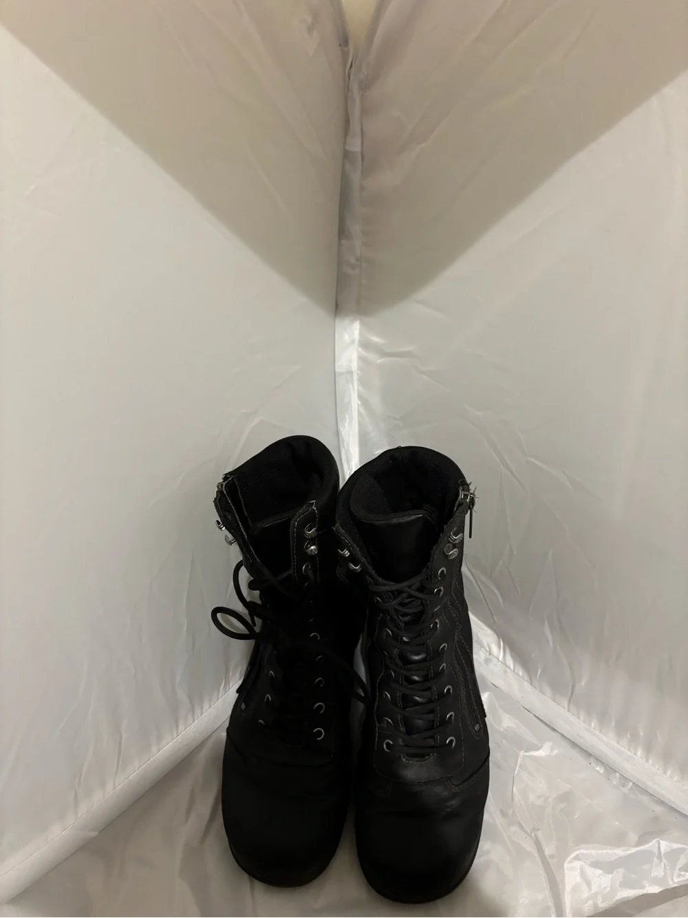 Harley-Davidson Black Lace-Up Leather Combat Boots with Side Zipper